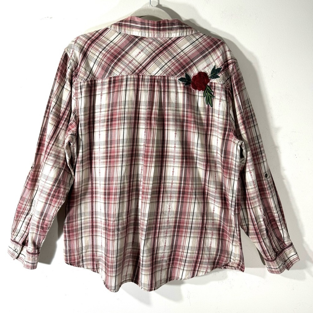 Style & Co Plaid Snap Front Western Shirt Embroidered - Picture 5 of 10